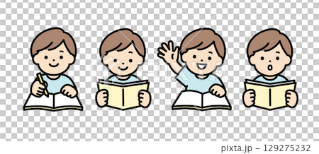 Illustration material of boys with various facial expressions studying 129275232