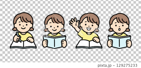 Illustration material of girls with various facial expressions studying Illustration material of girls with various facial expressions studying 129275233
