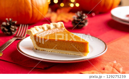 紅葉色クロスにのせたかぼちゃタルト 129275239