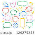 Playful hand drawn contour speech bubbles, line stickers with crayon, chalk or pencil texture 129275258