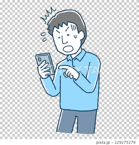 スマホを見て驚く男性 129275279