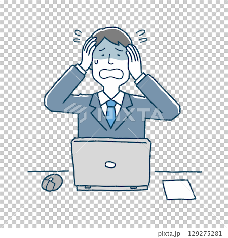 一名陷入困境的男人抱著頭 129275281