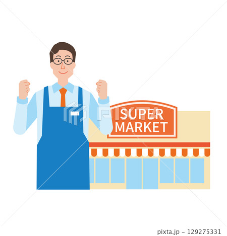 スーパーマーケットと男性店員 129275331