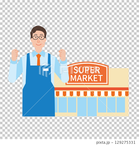スーパーマーケットと男性店員 129275331