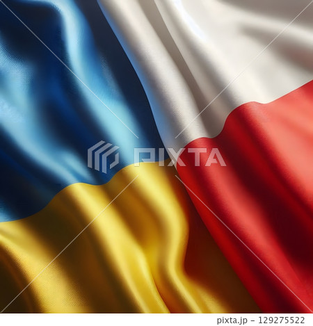 Ukrainian and Polish Flags Waving Side by Side Symbolizing Regional Cooperation 129275522