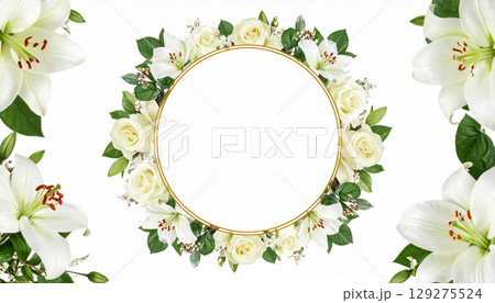 ブライダルフォトフレームと白い花　枠素材 129275524