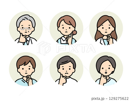 悩んでいる医療従事者・福祉の人物のアイコンイラストセット  129275622
