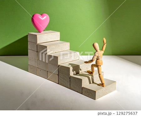 愛を追い求めて一歩ずつ前進するデッサン人形 129275637