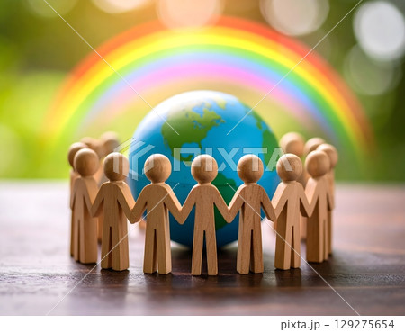 手を取り合い地球を守る人々の光 129275654