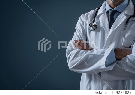 Abstract Medical Doctor, Symbolizing Compassion and Expertise asymmetrical composition with copy space. 129275825