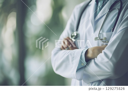 Abstract Medical Doctor, Symbolizing Compassion and Expertise asymmetrical composition with copy space. Abstract Medical Doctor, Symbolizing Compassion and Expertise asymmetrical composition with copy space. 129275826