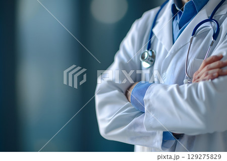 Medical Doctor, Symbolizing Compassion and Expertise asymmetrical composition with copy space. 129275829