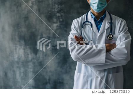 Medical Doctor, Symbolizing Compassion and Expertise asymmetrical composition with copy space. Medical Doctor, Symbolizing Compassion and Expertise asymmetrical composition with copy space. 129275830