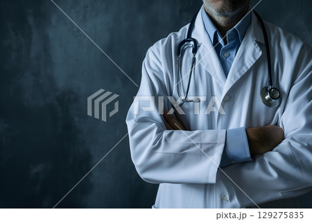 Medical Doctor, Symbolizing Compassion and Expertise asymmetrical composition with copy space. Medical Doctor, Symbolizing Compassion and Expertise asymmetrical composition with copy space. 129275835