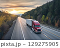 American long-nose semitruck on a highway 129275905