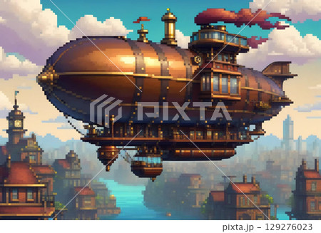 ピクセルアート風のスチームパンクな世界 ピクセルアート風のスチームパンクな世界 129276023