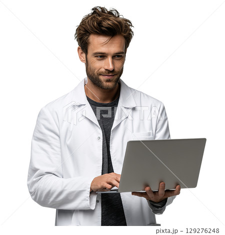 Doctor with laptop. AI-generated item 129276248