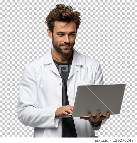 Doctor with laptop. AI-generated item 129276248