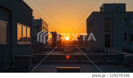 Urban sunset shows perfect balance. Modern city creates moments of balance 129276396