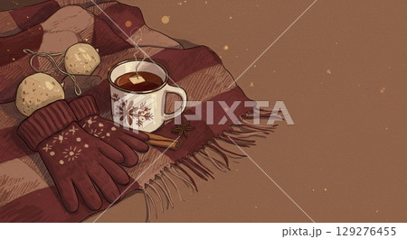 Cozy illustration of hot chocolate signals cozy start of autumn equinox 129276455