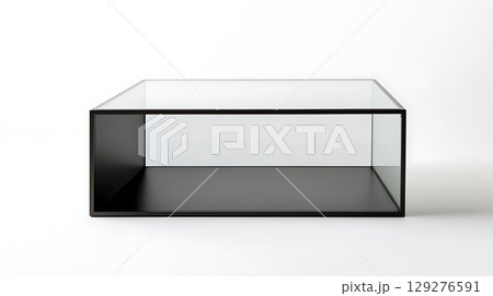 Black and clear glass table with a black base 129276591