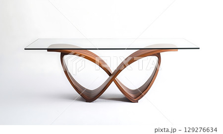 Glass table with a wooden frame that is shaped like a heart Glass table with a wooden frame that is shaped like a heart 129276634