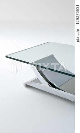 Glass coffee table with a curved edge 129276651