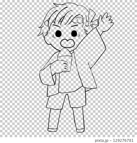 Summer Festival | Boy in a Happi Coat and Shaved Ice (Surprise, Line Drawing) / Single Color Printing, for Distribution Within Schools 129276781