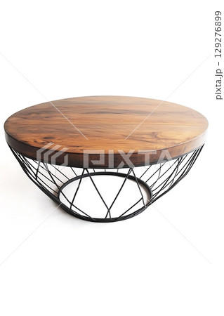 Wooden table with a black wire frame Wooden table with a black wire frame 129276899