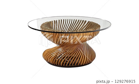 Glass coffee table with a wooden base 129276915