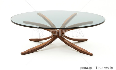 Glass coffee table with a wood base 129276916