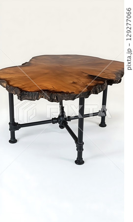 Wooden table with a black metal frame 129277066