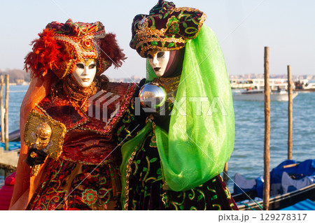 beautiful venetian masks on people during carnival in venice 129278317