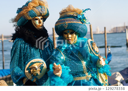 beautiful venetian masks on people during carnival in venice 129278338