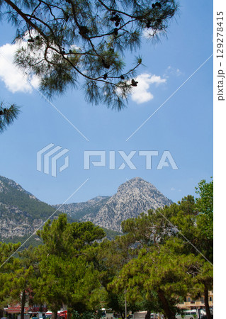 beautiful landscape of rocky mountains against blue sky 129278415