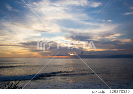beautiful dramatic landscape of sunset on the sea beach beautiful dramatic landscape of sunset on the sea beach 129278529