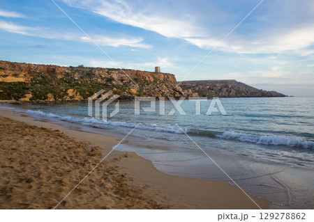 beautiful landscape of a sandy beach on the sea 129278862