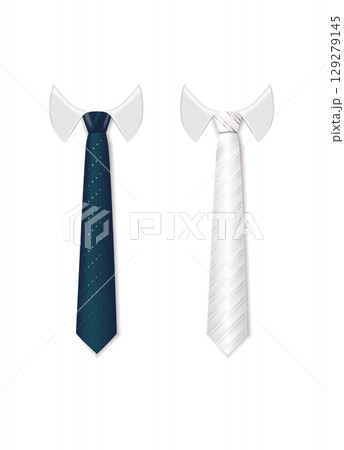 3d Realistic Neck tie with white collar. Tie neck vector with different stripe pattern. Vector 129279145