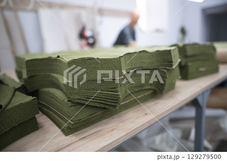 cutting of fabrics cut in production for sewing clothes cutting of fabrics cut in production for sewing clothes 129279500
