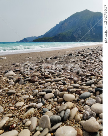 beautiful landscape of a sandy beach on the sea 129279617