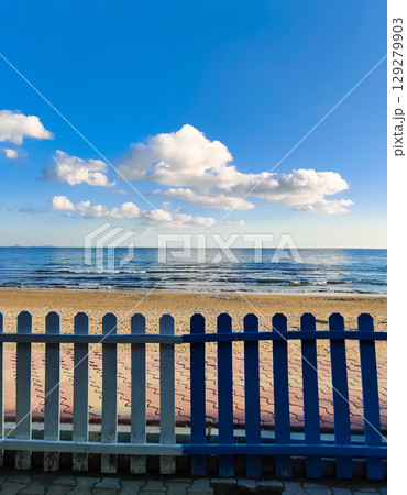 beautiful landscape of a sandy beach on the sea beautiful landscape of a sandy beach on the sea 129279903