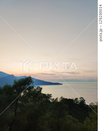 beautiful landscape of the sea against the background of mountains 129280014