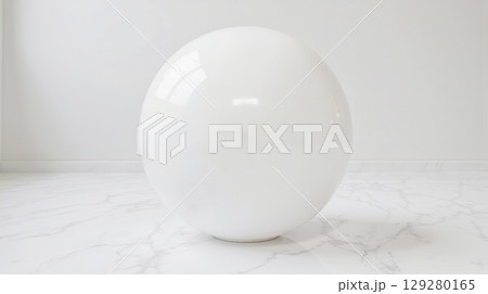 Large white ball with glossy surface on marble table, minimalist abstract concept for Easter, new beginnings or birth themes Large white ball with glossy surface on marble table, minimalist abstract concept for Easter, new beginnings or birth themes 129280165