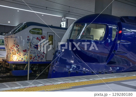 関西空港駅で並ぶ特急ラピートと特急はるか 関西空港駅で並ぶ特急ラピートと特急はるか 129280180