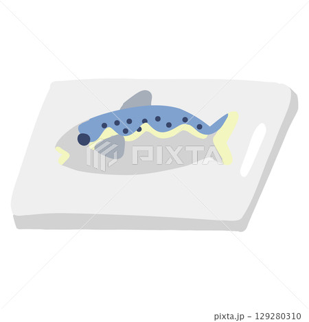 手書きの「まな板,魚」 129280310