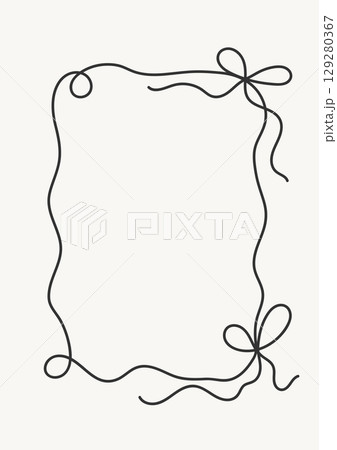 Elegant ribbon frame outline. Minimalist hand drawn frame with bows and swirls. Elegant ribbon frame outline. Minimalist hand drawn frame with bows and swirls. 129280367