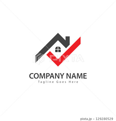 home logo template with check mark. logo vector icon 129280529