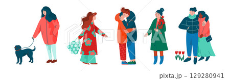 People Character Walking in Spring Park Enjoying Warm Season Vector Set People Character Walking in Spring Park Enjoying Warm Season Vector Set 129280941