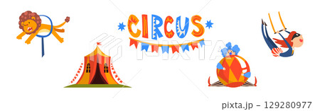 Circus Artist and Performer Showing Trick Vector Set Circus Artist and Performer Showing Trick Vector Set 129280977