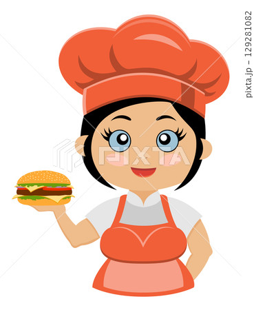 girl cook chef preparing dishes and food in the kitchen vector illustration girl cook chef preparing dishes and food in the kitchen vector illustration 129281082